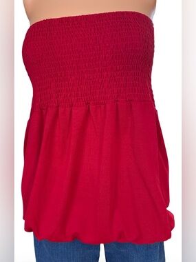 NWT Strapless Smocked Bubble Hem Tunic - Red